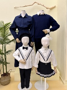네이비 크림 가족시밀러룩 아기 셔츠 돌 가족 사진의상 패밀리룩